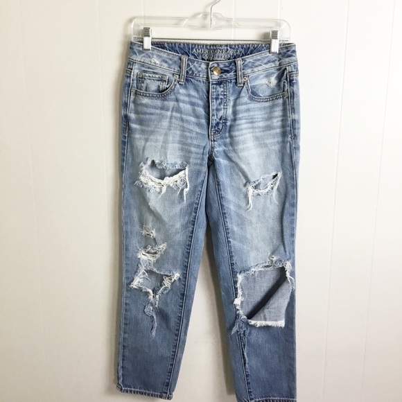 American Eagle Jeans Boy Crop Size 2 Regular Distressed Pants - Picture 1 of 6